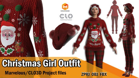 Christmas  Girl  Outfit   (ZPRJ  + OBJ  + FBX )