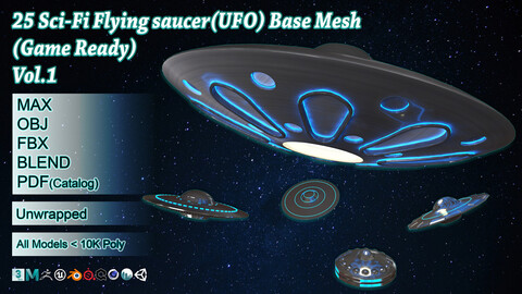 25 Sci-Fi Flying Saucer ( UFO ) Base mesh (Game Ready) vol.1