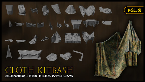 Cloth / Fabric Kitbash Meshes Vol.01 (FBX / Blender)