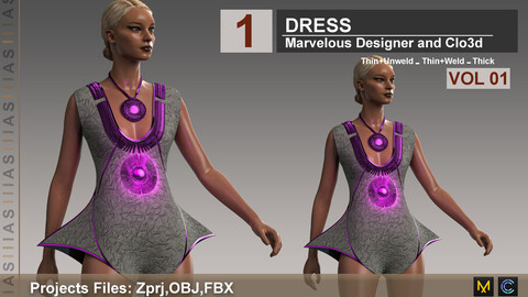 DRESS VOL 1 (CLO3D AND MARVELOUS DESIGNER) ZPRJ, OBJ, FBX