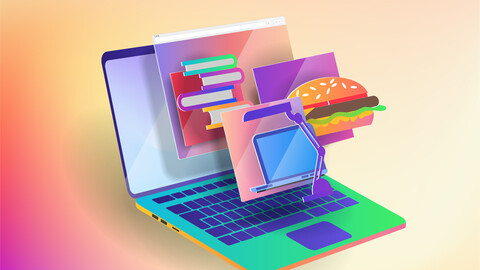 Office business icons on the labtop screen