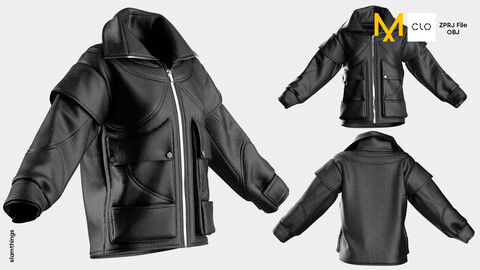Streetwear Leather Jacket #025 - Clo 3D / Marvelous Designer + OBJ / DIGITAL FASHION / HYPEBEAST / FUTURE FASHION