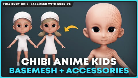 Chibi Anime Kid Body Basemesh + Accessories