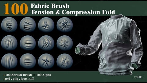 100 4K Fabric Brushes -Tension & Compression Folds + Alpha VOL.01