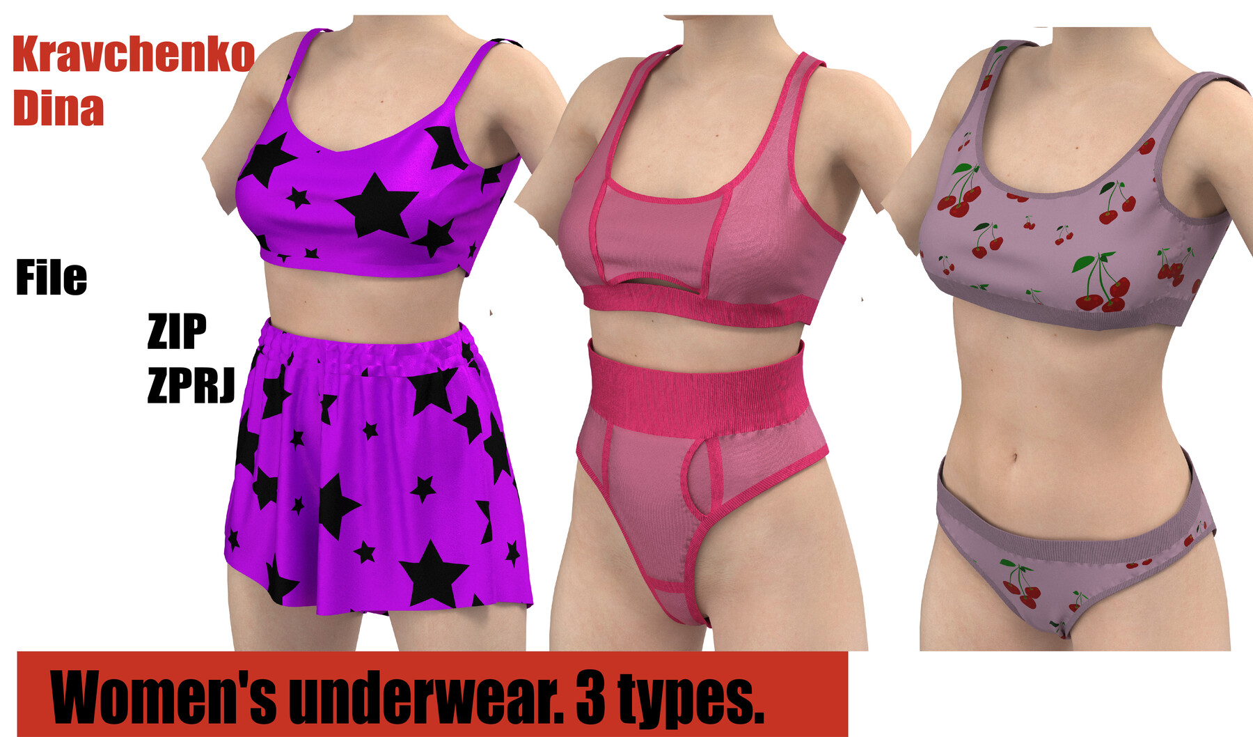 ArtStation - Women's underwear. 3 types.