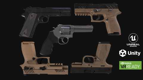 A HANDGUN Collection Models and Textures Low-poly 3D model