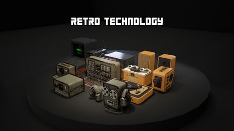 15 Retro Tech Props with Hologram Material (FBX and UE4/5)