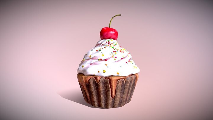 ArtStation - Cherry Cupcake - low poly 3D model | Game Assets