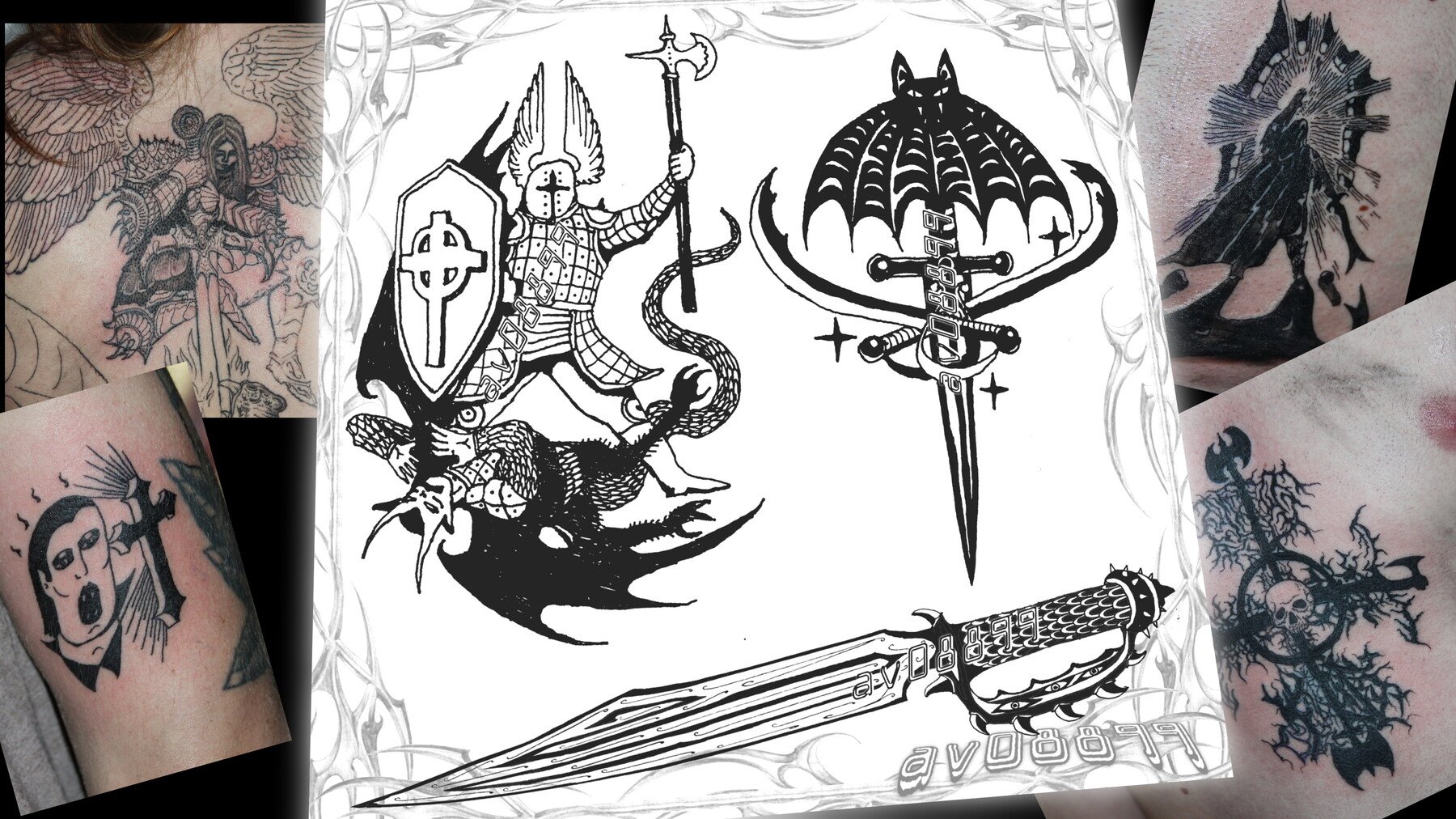 Sword Tattoo Viking Set Celtic Knightly Emblem Logo Stock Vector by  ©Ksyshakiss 393624956