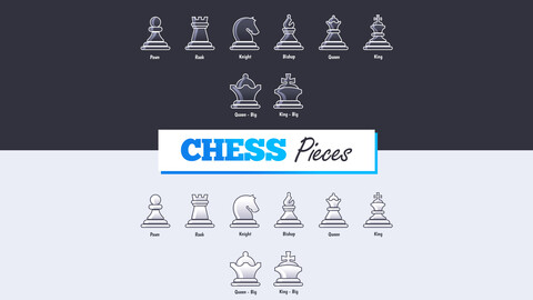 Chess Pieces 2D - Black & White