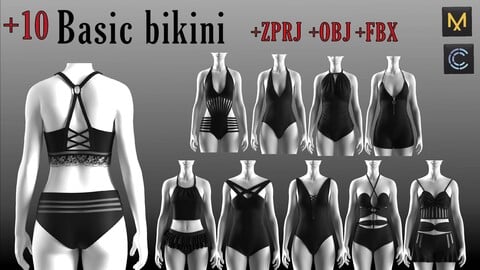 + 10 basic Bikini pack ( ZPRJ + OBJ + FBX )
