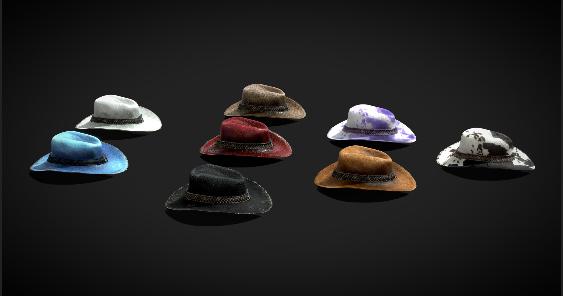 ArtStation Cowboy Hats Pack low poly 3D models Game Assets