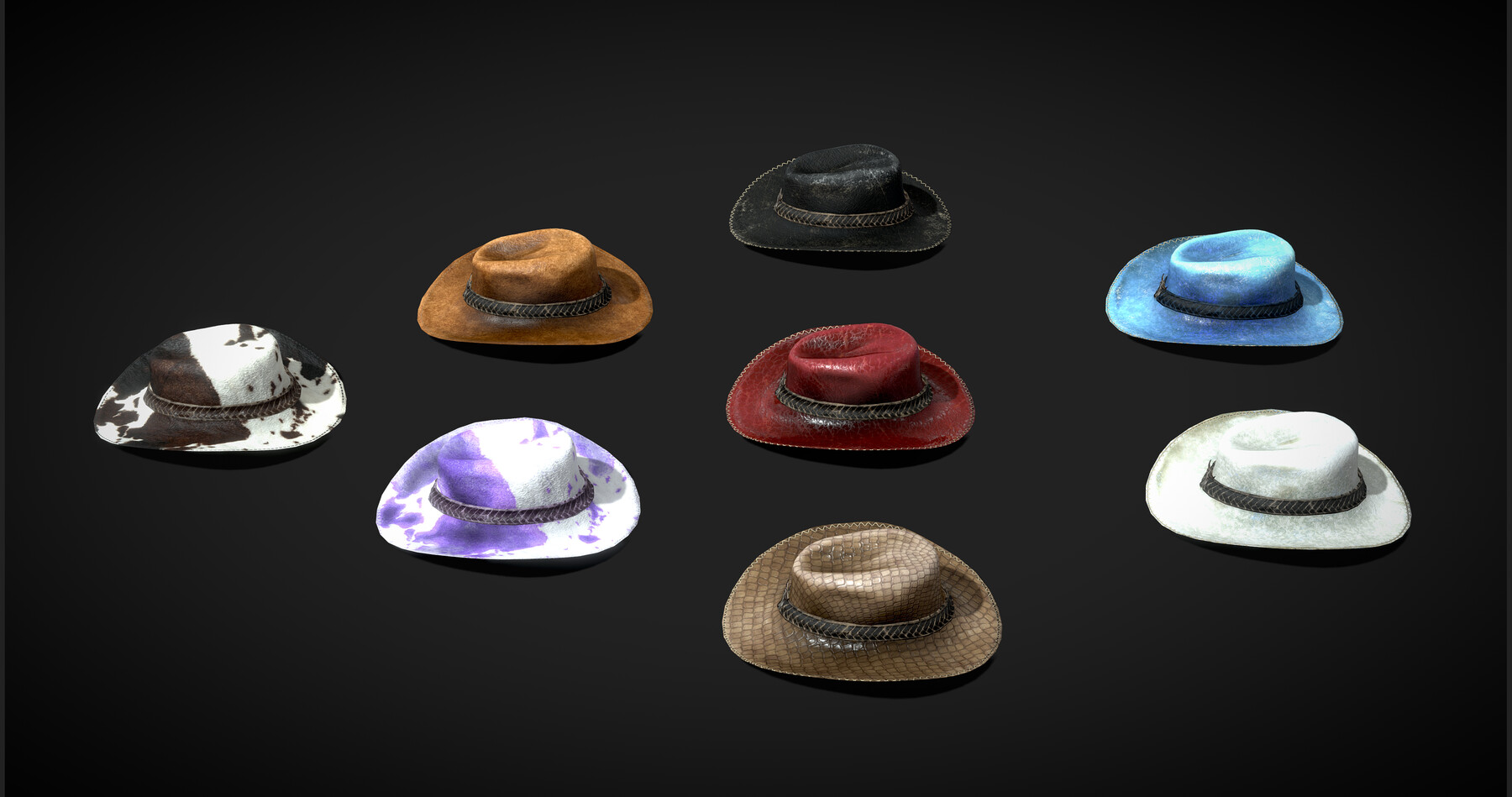 ArtStation Cowboy Hats Pack low poly 3D models Game Assets