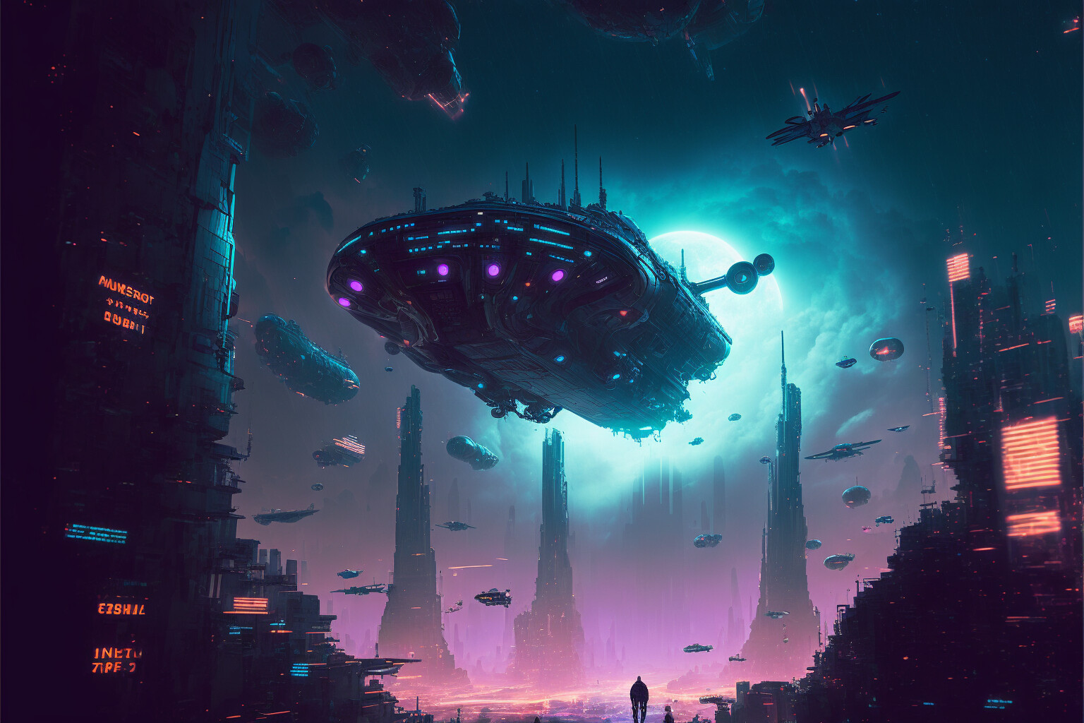 Adam Bandel - Cyberpunk Ships in Flight