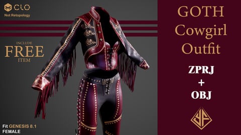 Goth Cowgirl Outfit - MD/CLO3D Project + OBJ + PBR Textures