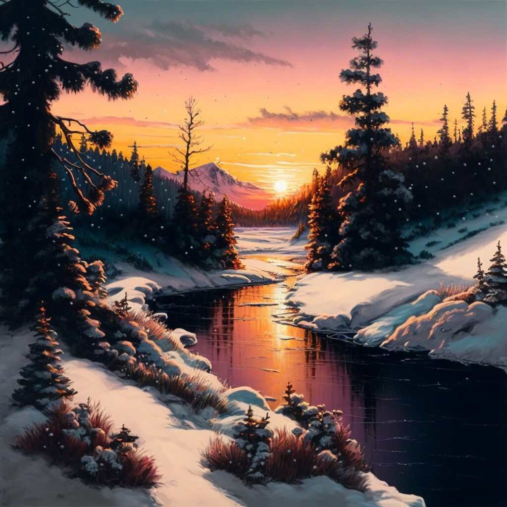 ArtStation - Snowy Sunset | Artworks