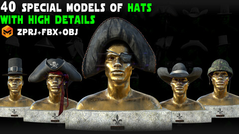 40 special models of hats with high details (official, medieval, pirate, world war, etc.).