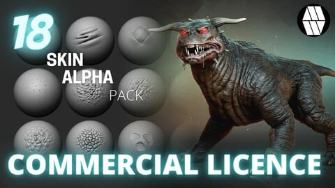 18 Skin Alphas and VDM Brush - Custom made Alphas to use in ZBrush - COMMERCIAL LICENCE