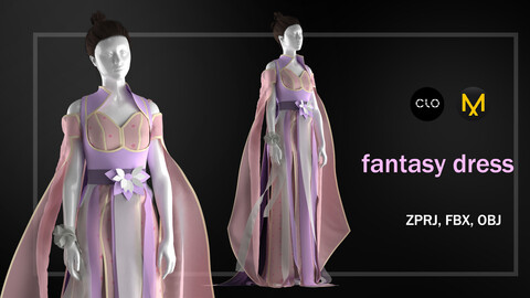 fantasy dress/clo3d/obj/zprj/fbx