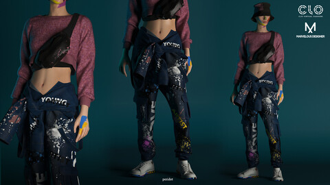 DENIM OVERALL / MD / MARVELOUS DESIGNER / CLO3D / FBX / OBJ