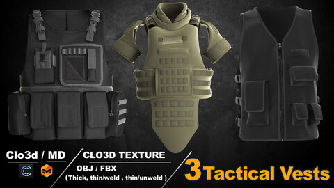 3 women tactical vests / marvelous designer / clo3d / OBJ / FBX