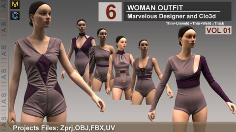 WOMAN OUTFIT VOL 1 (CLO3D AND MARVELOUS DESIGNER) ZPRJ, OBJ, FBX, UV
