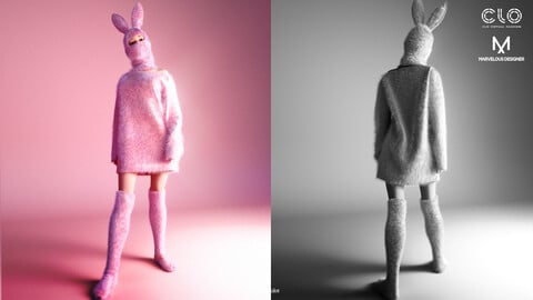 Bunny Outfit / Balaclava / Free / MD / CLO3D / FBX / OBJ
