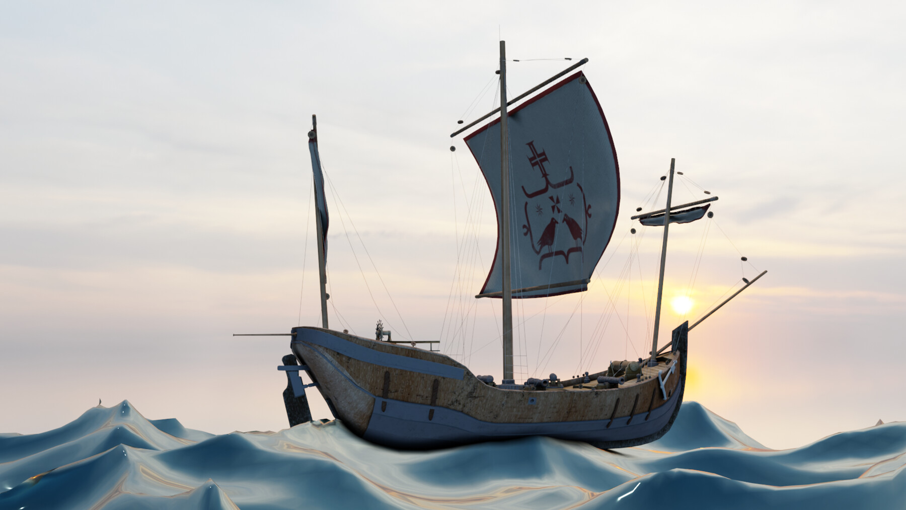 ArtStation - ANIMATED SHIP WITH OCEAN WAVES LOW POLY GAME READY | Game ...