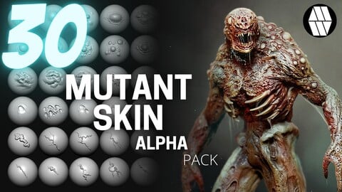 30 Mutant Skin Alphas - Custom made Skin Alphas to use in ZBrush