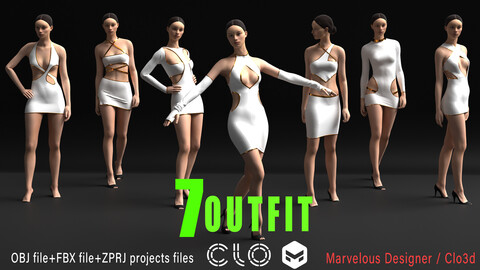 7.models of women's outfit / marvelous & clo3d / OBJ / FBX