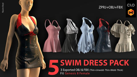 5 SWIM DRESS PACK (VOL.01). CLO3D, MD PROJECTS+OBJ+FBX