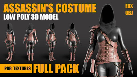 Assassins Costume Low-poly 3D model PBR Textures