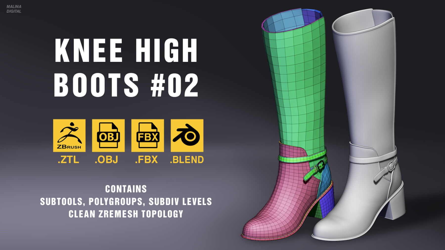 Knee high boots #02. .ZTL + OBJ + FBX + BLEND