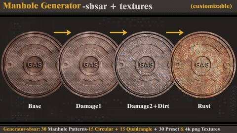 Manhole Generator - SBSAR + 30 Preset + Textures(1 FREE)