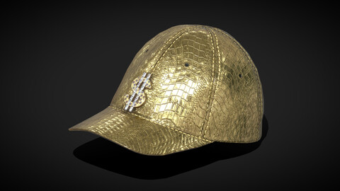 Gold Baseball Cap Snapback - low poly 3D model