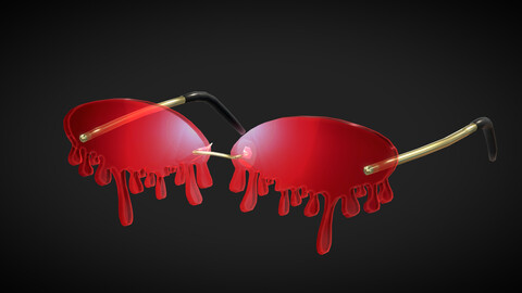 Red Rimless Sunglasses / Tears Water Drops Sunglasses - low poly 3D model
