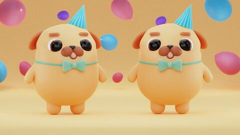 Cute Dog 3D model for game printing etc