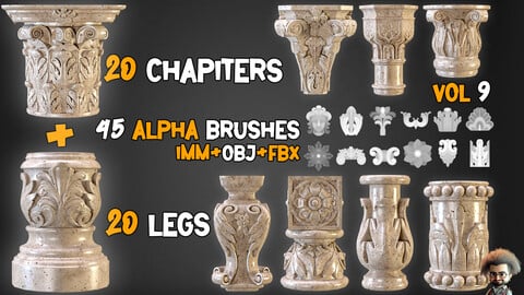 20 Chapiters + 20 Legs + 45 Ornamental Alpha Brushes - Free Tutorials – Vol 9