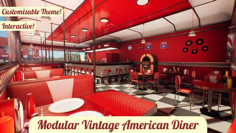 Modular Vintage American Diner Asset Pack (UE4 UE5 Blender FBX)