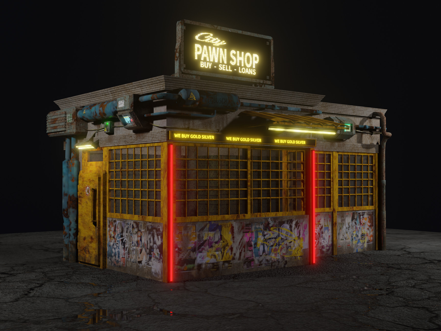 ArtStation - Low Poly Cyberpunk Pawn Shop for Games or Rendering | Game ...