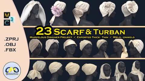 23 Scarf and turban headwears for women, ZPRJ, OBJ, FBX