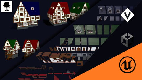 Modular Houses Pack - Low Poly Voxel Medieval Buildings