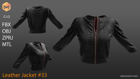 Leather Jacket #33 _ MarvelousDesigner/CLO Project Files+fbx+obj+mtl _ Genesis8Female