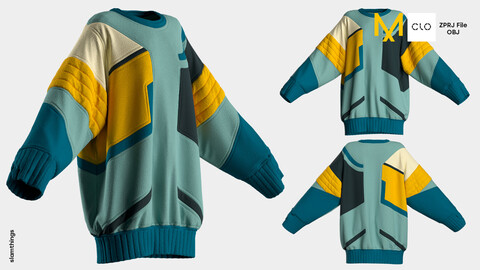 Streetwear Oversize Sweater #012 - Clo 3D / Marvelous Designer + OBJ / DIGITAL FASHION / HYPEBEAST / FUTURE FASHION