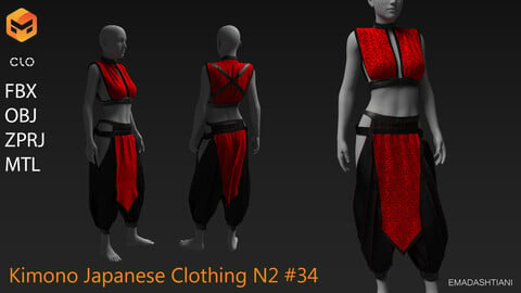Kimono Japanese Clothing N2 #34 _  MarvelousDesigner/CLO Project Files+fbx+obj+mtl _ Genesis8Female