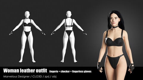 WOMAN LEATHER OUTFIT / CLO project files + obj