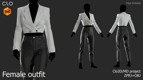 Female outfit (jacket+pants). Marvelous Designer/Clo3d project+OBJ