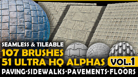 Ultra HQ Paving / Pavement Seamless Sculpt Zbrush brushes + Alphas (Blender, Substance, etc.) Vol.1