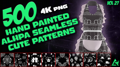 500 Hand Painted Alpha Seamless Cute Patterns (MEGA Pack) - Vol 27