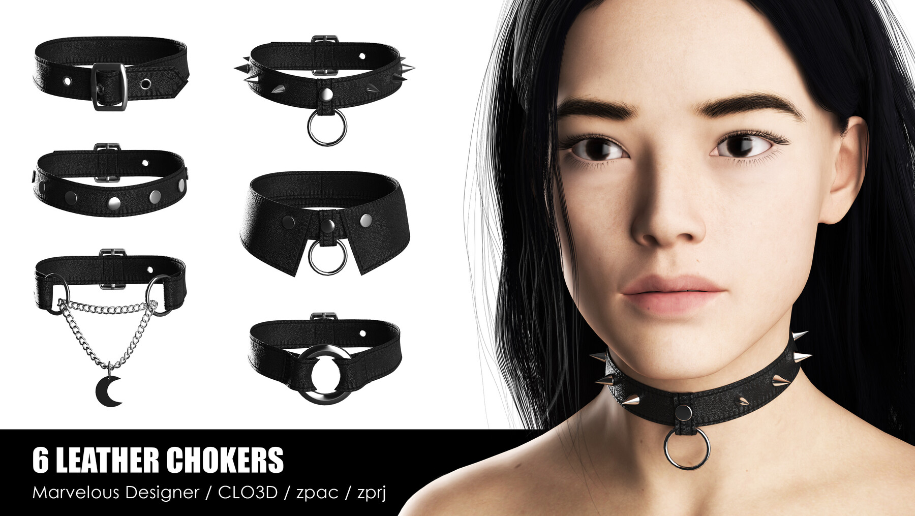 ArtStation - 6 LEATHER CHOKERS / CLO project files